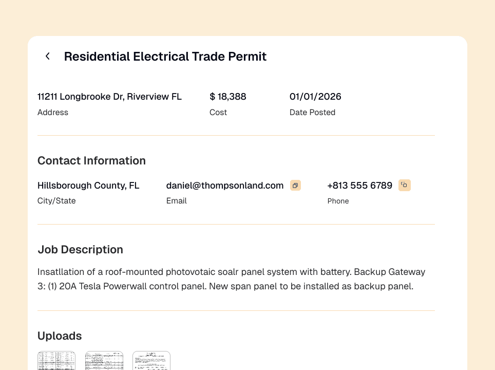 Example unlocked permit and customer detail view